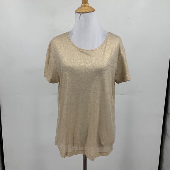 Seen Worn Kept T Shirt Womens 6 Gold Metallic Linen Blend Short Sleeve Crew Neck - Picture 2 of 11